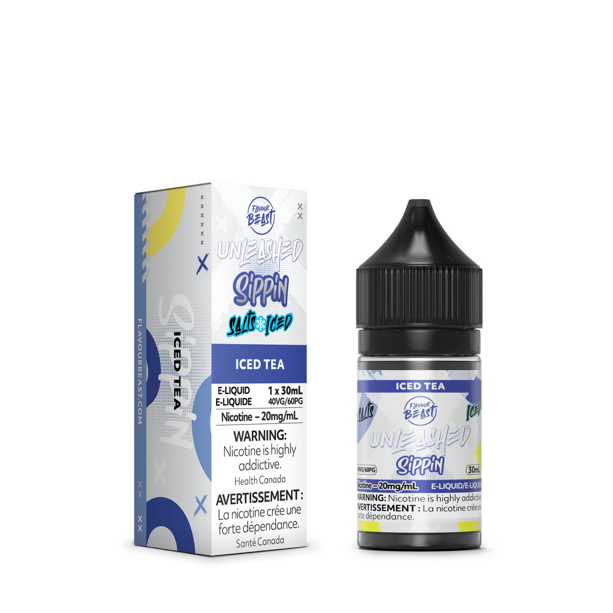 Flavour Beast Unleashed Sippin Iced Tea e-liquid bottle in a close-up, showcasing its smooth and refreshing iced tea flavor.