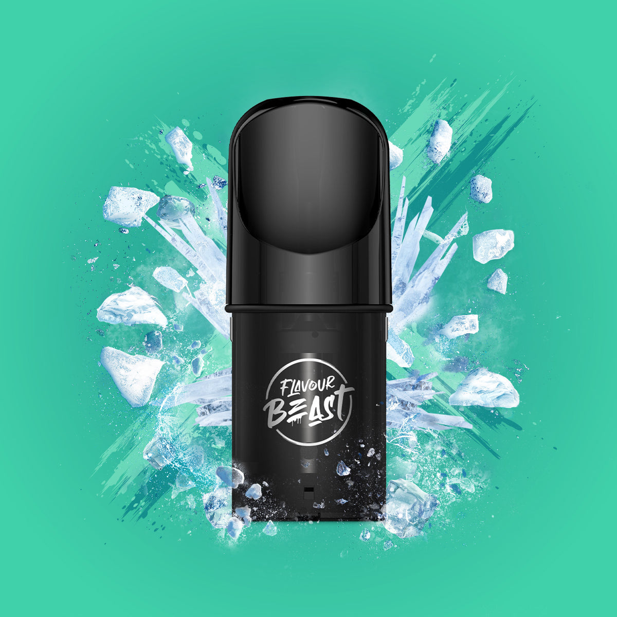 Flavour Beast Pod Pack - Extreme Mint Iced displayed against an icy-themed background, emphasizing its intense and frosty profile.