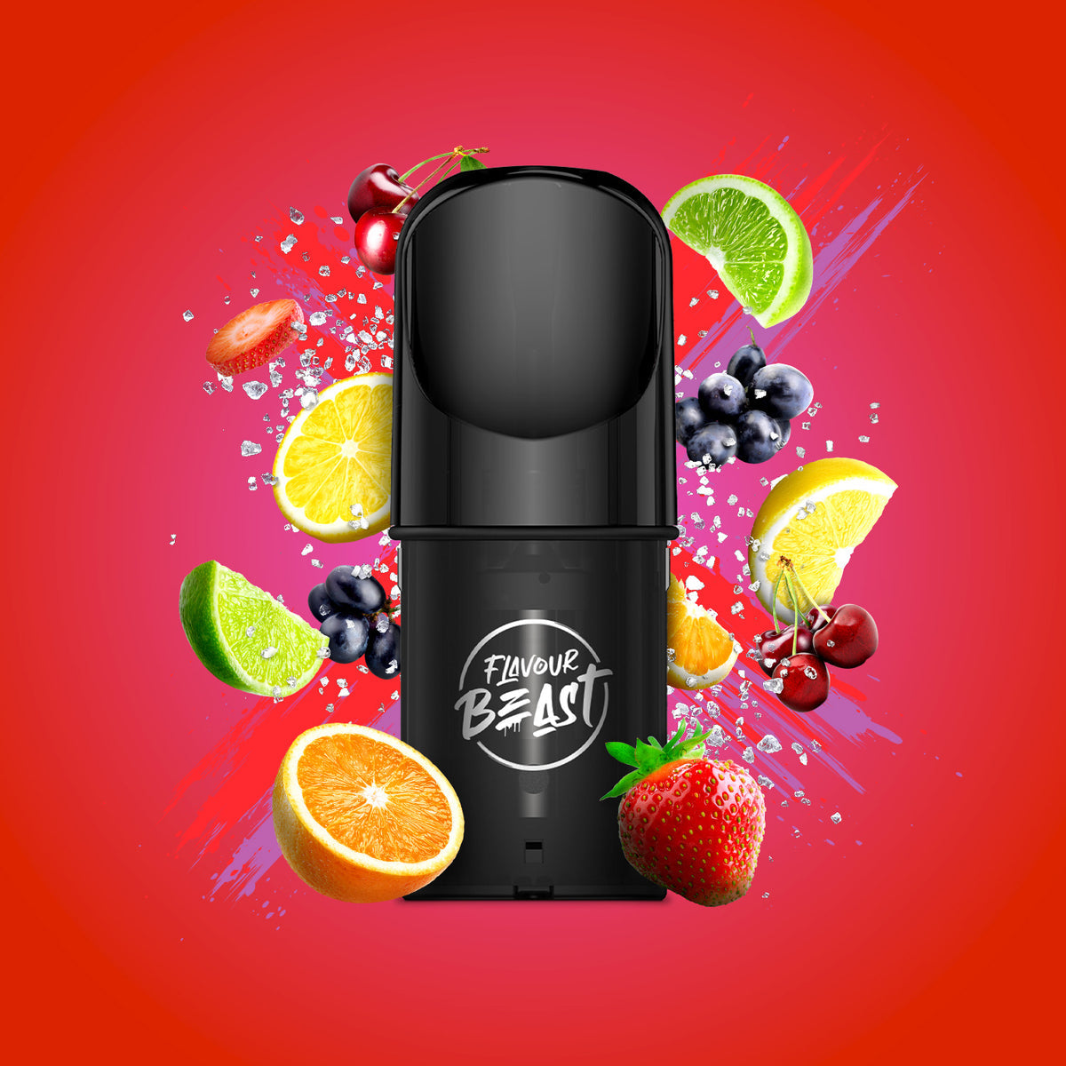 Flavour Beast Pod Pack - Flippin’ Fruit Flash 3-pack up close, showcasing sleek design and vibrant fruit fusion flavor.