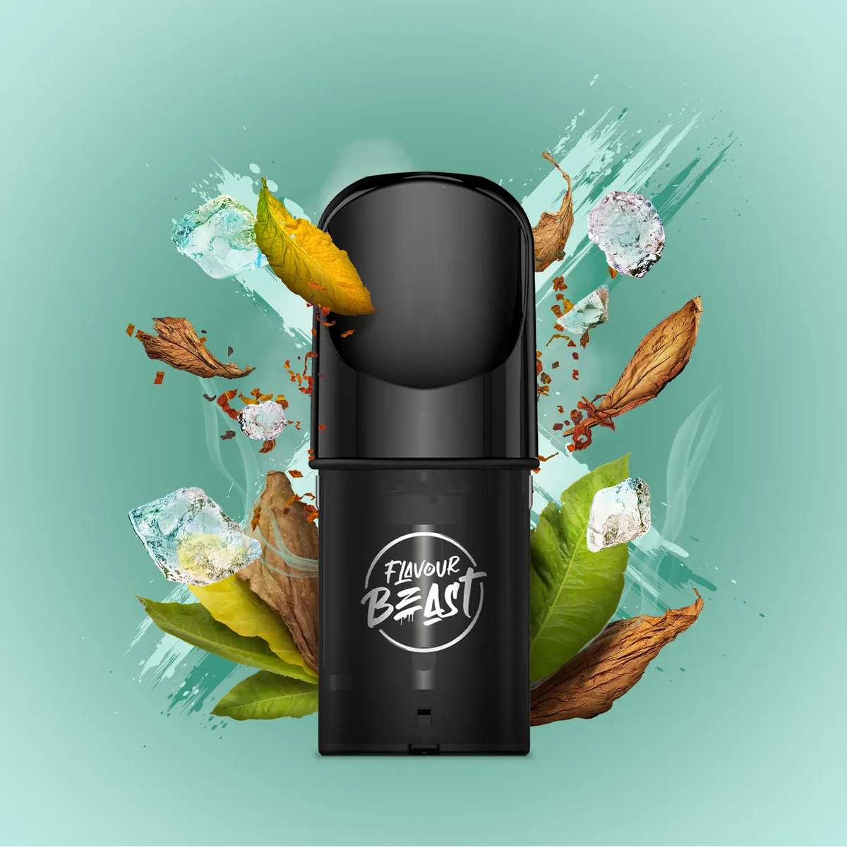 Flavour Beast Pod Pack - Misty Clear Tobacco displayed against a minimalistic background with subtle mist effects, emphasizing its refined and balanced essence.