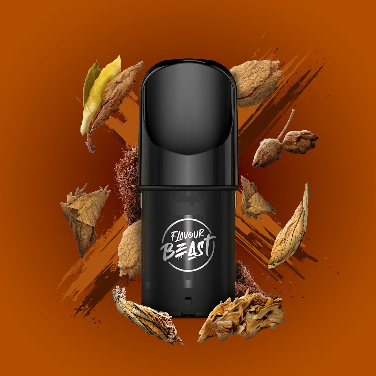 Flavour Beast Pod Pack - Pure Tobacco displayed against a classic tobacco-themed background, emphasizing its full-bodied and refined profile.