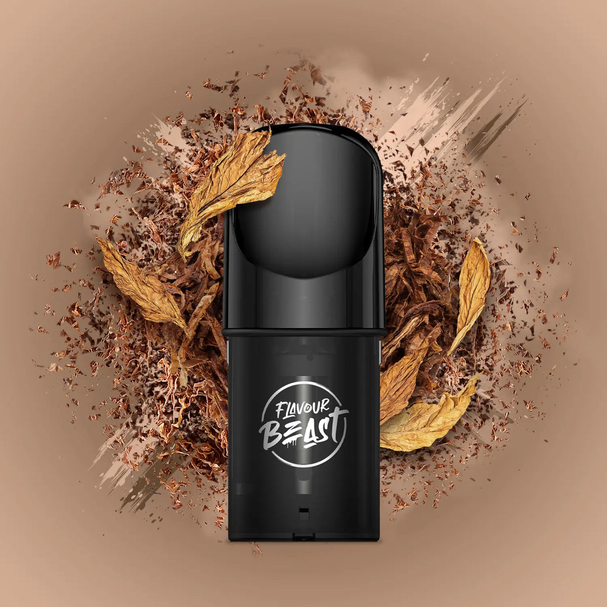 Flavour Beast Pod Pack - Roasted Tobacco displayed against a warm, roasted-themed background, emphasizing its classic and sophisticated profile.