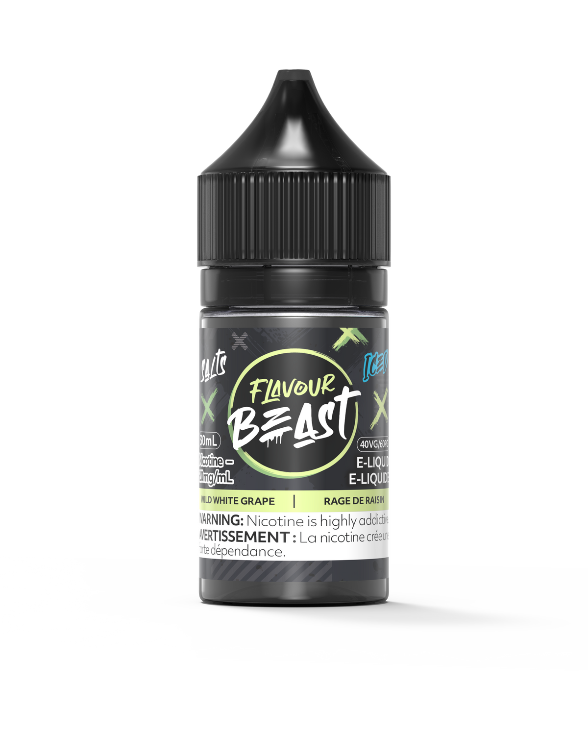 Flavour Beast E-Liquid - Wild White Grape Iced 3mg 30mL bottle, showcasing its juicy white grape flavor with an icy finish.