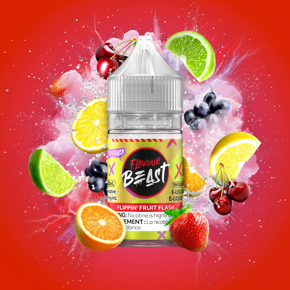 Flavour Beast Freebase - Flippin' Fruit Flash 3mg 30mL bottle, showcasing its bold, multi-fruit flavor blend.