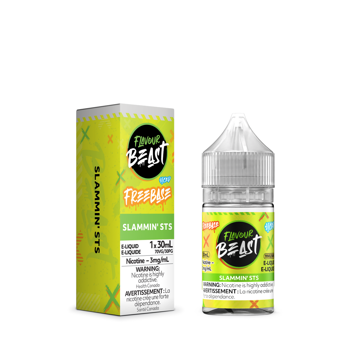 Flavour Beast Freebase - Slammin' STS Iced 3mg 30mL bottle, showcasing its vibrant fruit and menthol blend.
