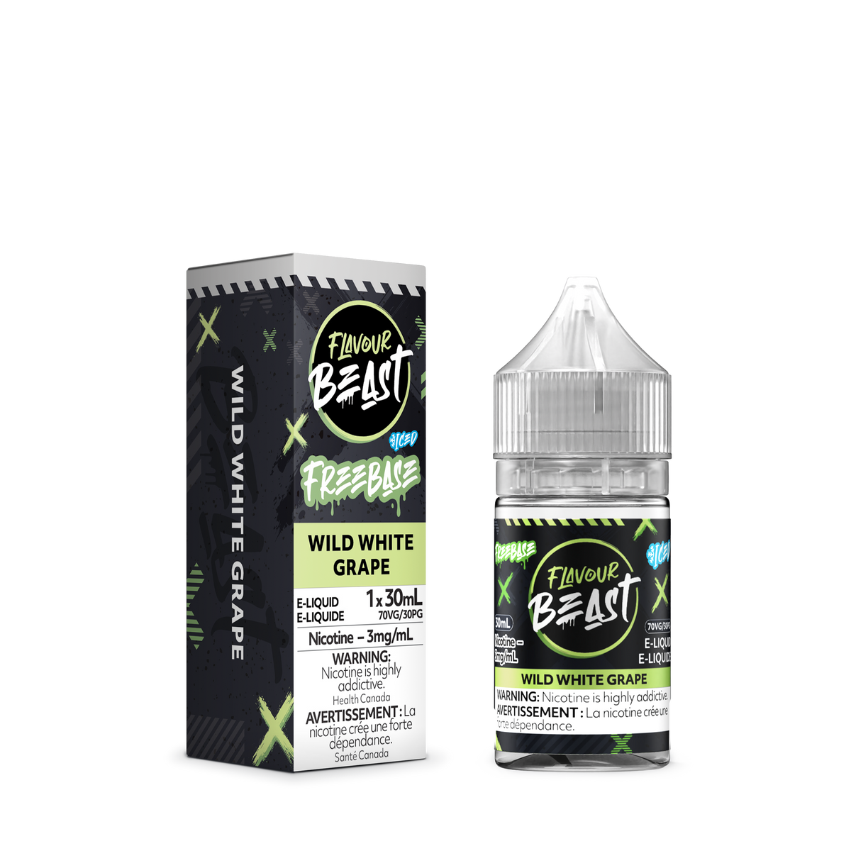 Flavour Beast Freebase - Wild White Grape Iced 3mg 30mL bottle, showcasing its sweet and crisp white grape flavor.