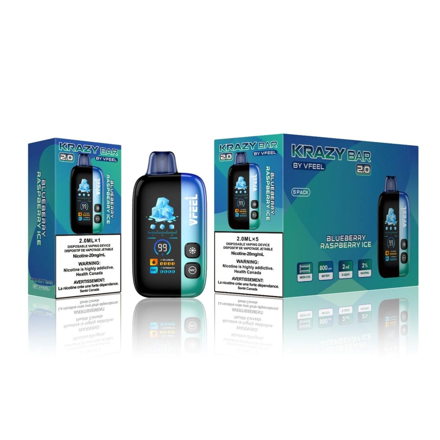 Krazy Bar 2.0 Disposable By Vfeel Blue Raspberry Ice