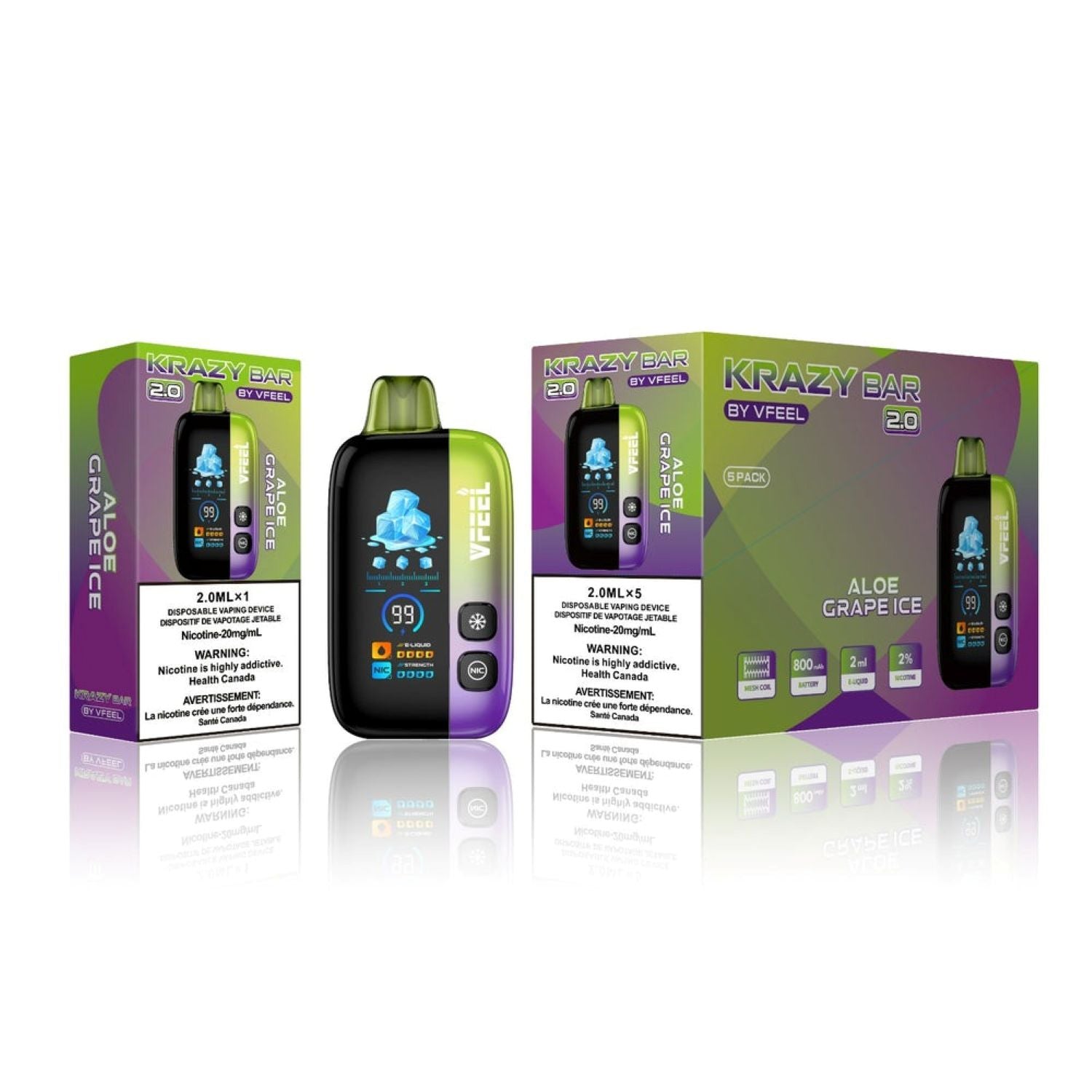 Krazy Bar 2.0 Disposable By Vfeel Aloe Grape Ice