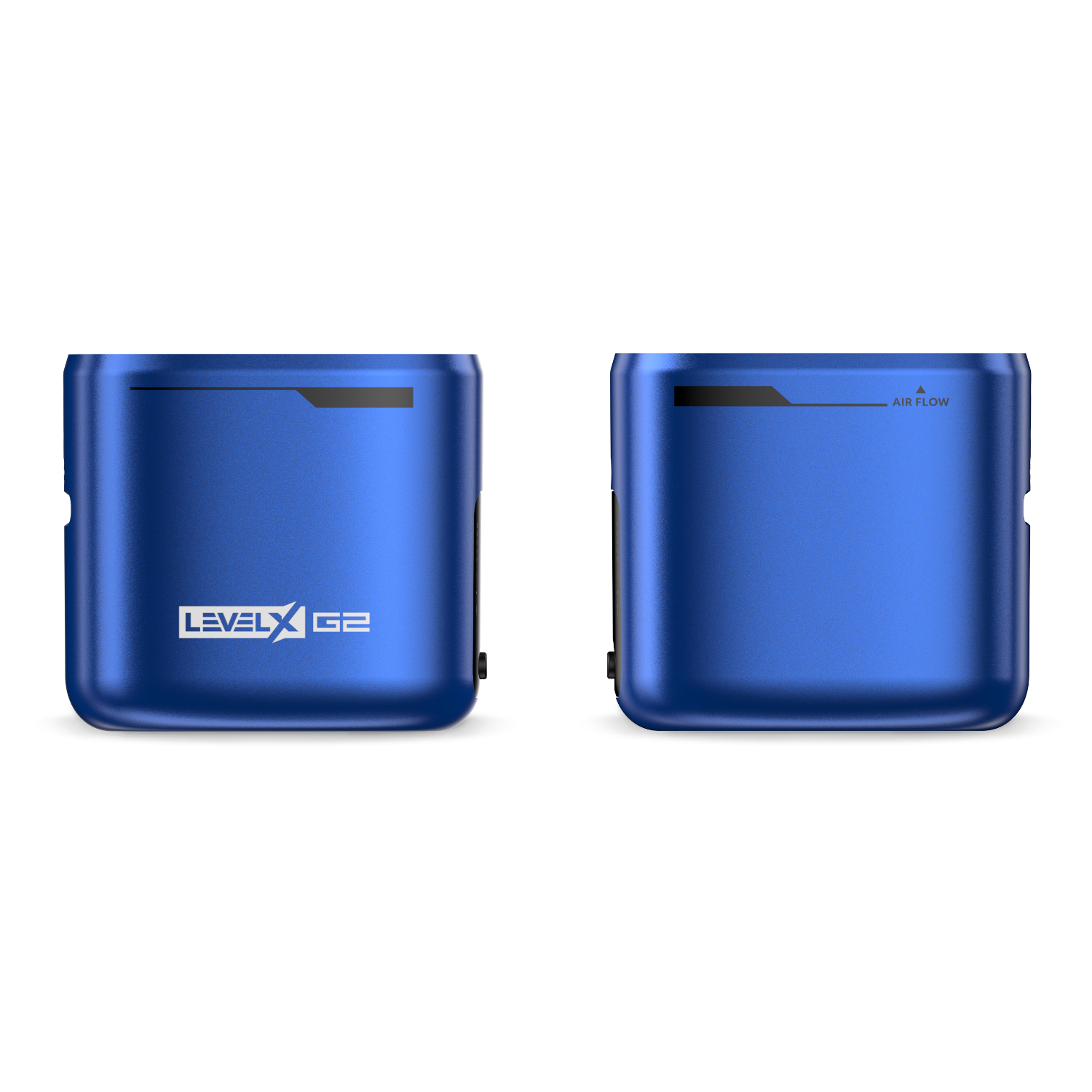 Electric blue Level X G2 device front and back on a white background