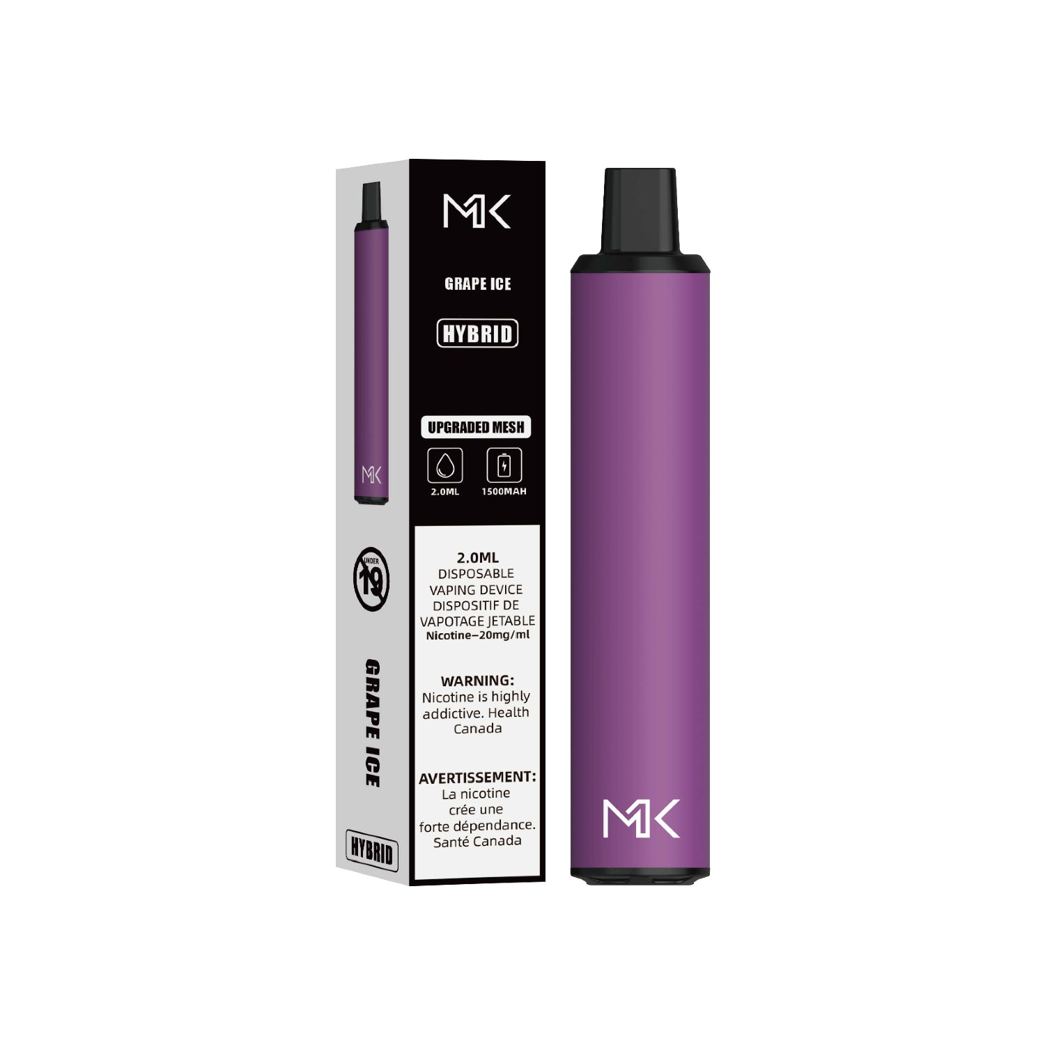 Maskking Gts Hybrid Grape Ice Disposable Vape device and packaging on a white background