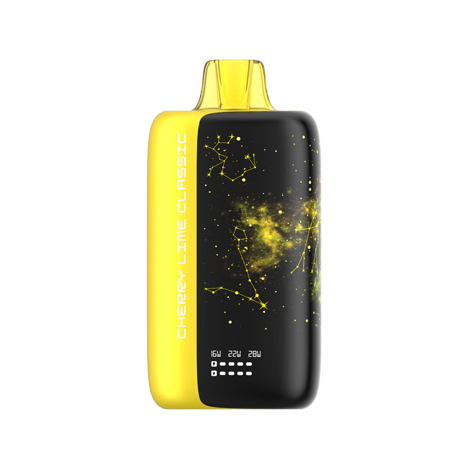 Rivo Bar Cherry Lime Classic Yellow and black Disposable vape device with star constellation design on a white background