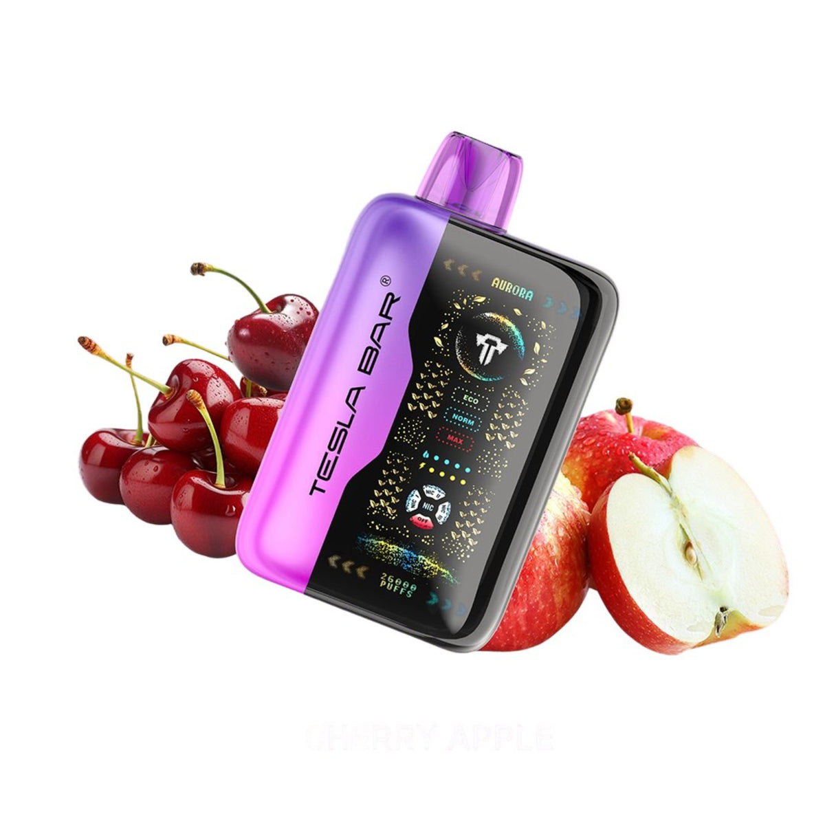 Tesla Bar XT-2600 Cherry Apple Disposable Vape Device On A White Background