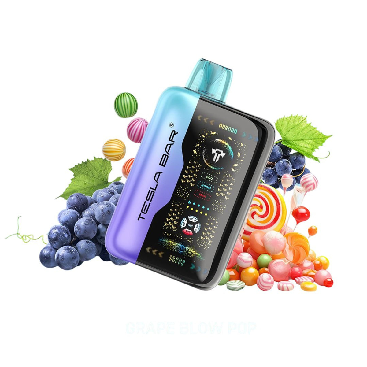Tesla Bar XT-26000 Grape Disposable Hybrid Vape Device On A White Background