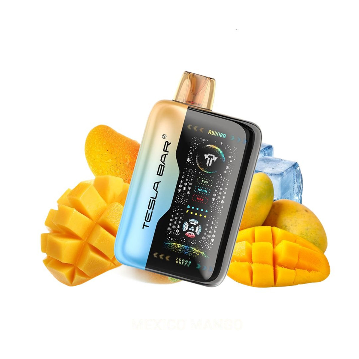 Tesla Bar XT-2600 Mexican Mango Disposable Hybrid Vape Device On A White Background