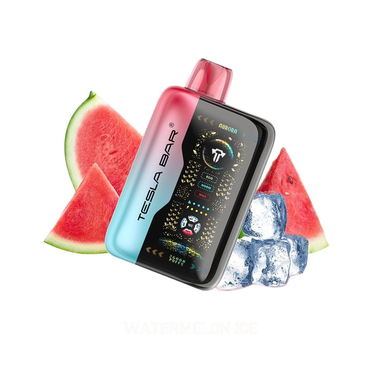 Tesla Bar XT-2600 Watermelon Ice Hybrid Disposable Vape Device On A White Background