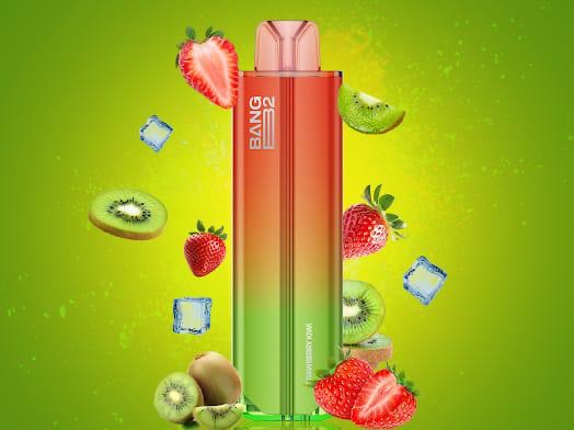 Bang B2 Strawberry Kiwi Disposable 20mg 2mL with vibrant fruit visuals, emphasizing its sweet and tangy flavor.