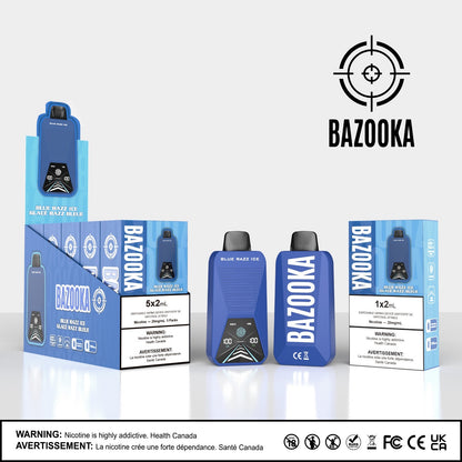 Bazooka Disposable - Blue Razz Ice 20mg 2ml up close, showcasing sleek design and bold blue raspberry flavor.