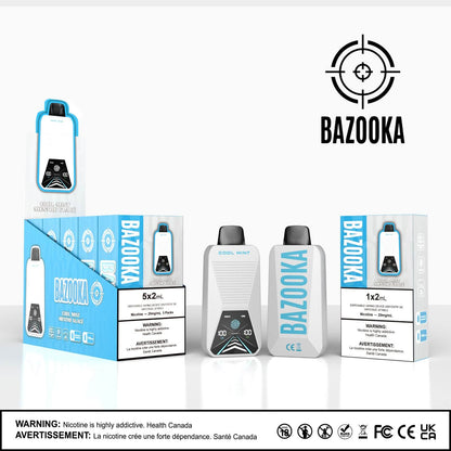 Bazooka Disposable - Cool Mint 20mg 2ml up close, showcasing sleek design and crisp mint flavor.