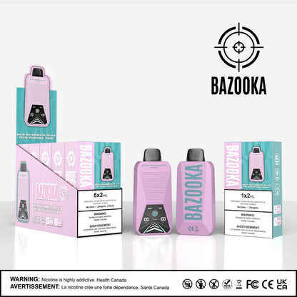 Bazooka Disposable - Sour Watermelon Peach 20mg 2ml up close, showcasing sleek design and fruity watermelon-peach flavor.