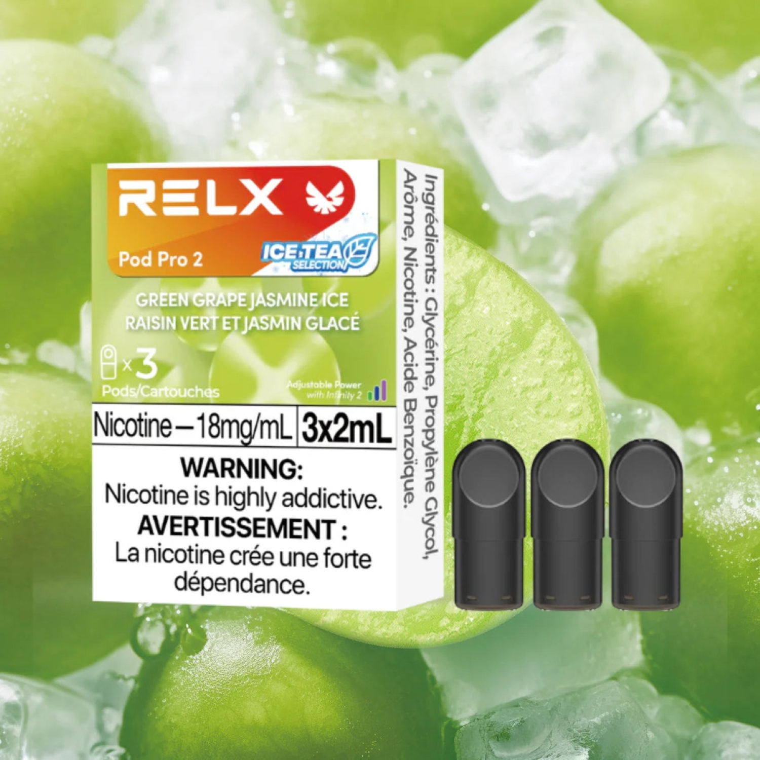 RELX Green Grape Jasmine - Pod Pro 2 - 18mg (3-Pack) wickz vape RELX Green Grape Jasmine - Pod Pro 2 - 18mg (3-Pack) wickz vape