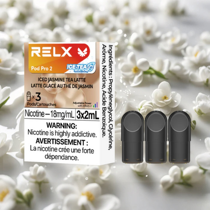 RELX pod pack with three pods on a white floral background