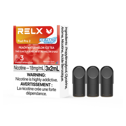 RELX Pod Pro 2 packaging with three black pods on a white background