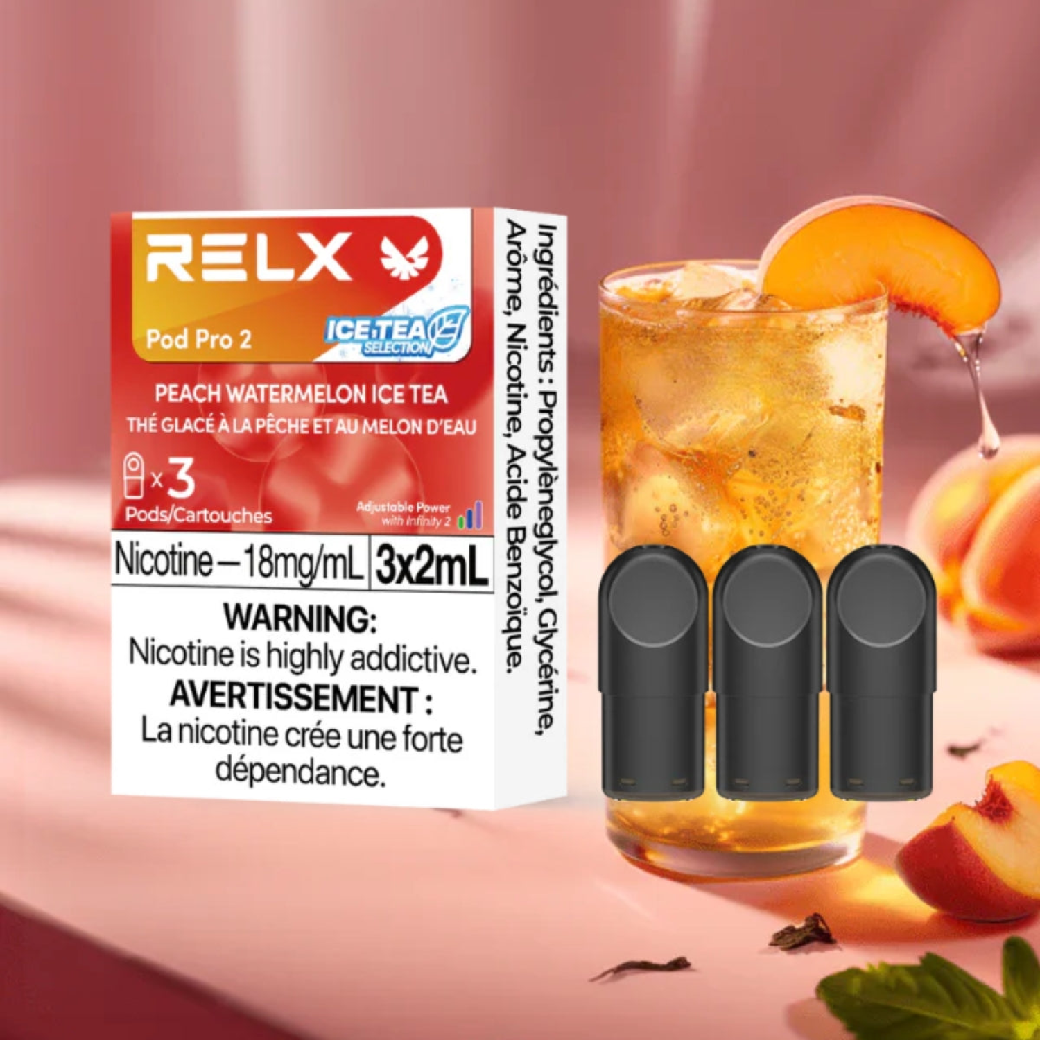 RELX Peach Watermelon Ice Tea - Pod Pro 2 - 18mg (3-Pack) wickz vape RELX Peach Watermelon Ice Tea - Pod Pro 2 - 18mg (3-Pack) wickz vape
