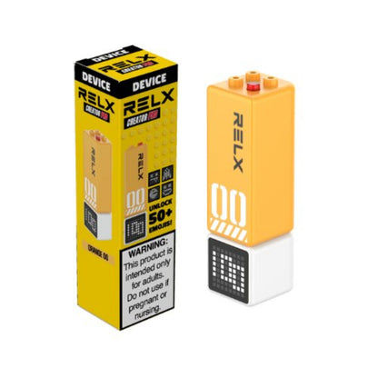 Relx Creator Pro  Vaping Device and Packaging on a white background