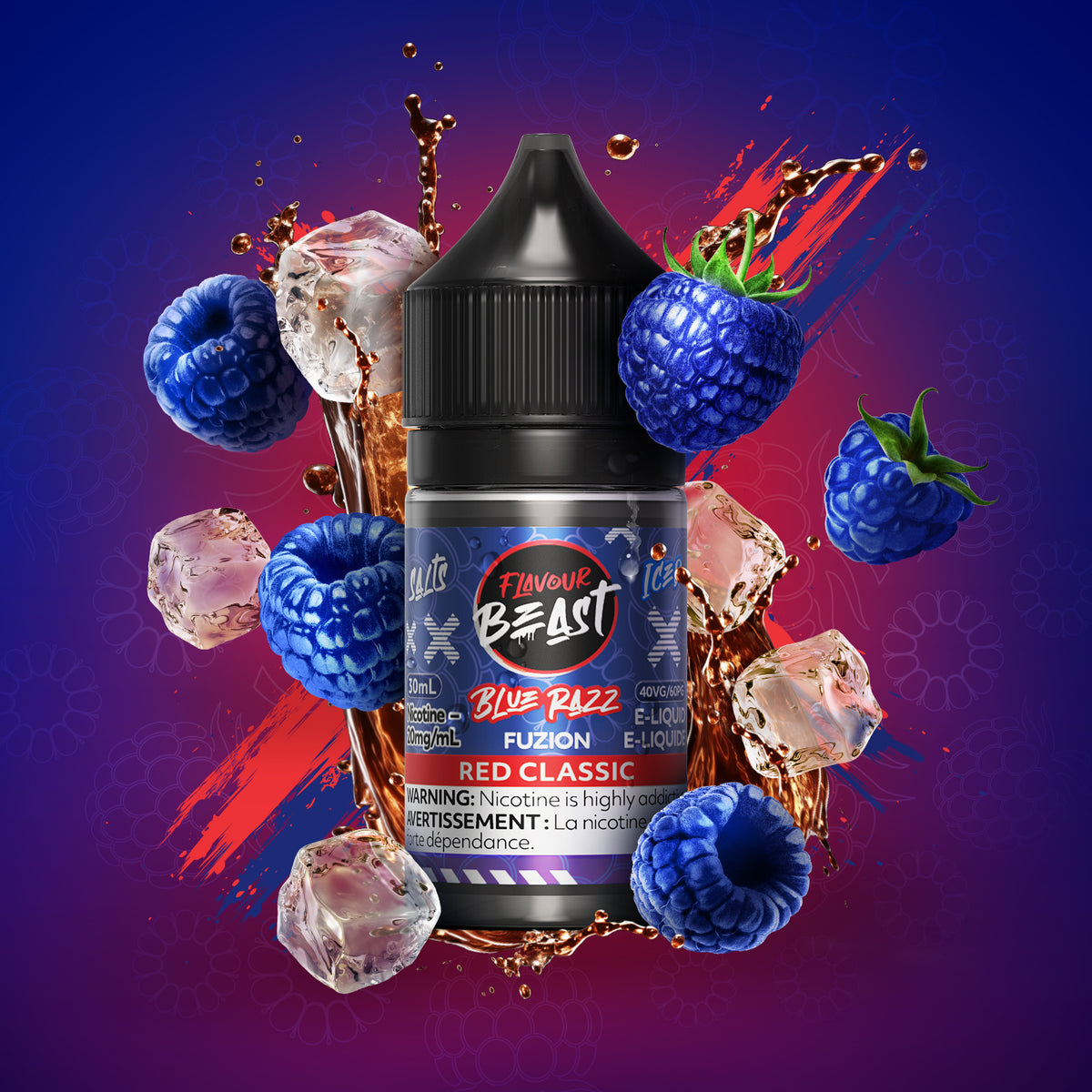 flavour beast blue razz fuzion red classic iced