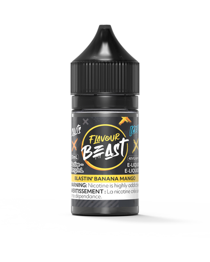 Flavour Beast E-Liquid - Blastin' Banana Mango Iced 3mg 30mL bottle, showcasing bold banana and mango flavors with an icy twist.