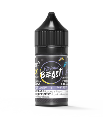 Flavour Beast E-Liquid - Blazin' Banana Blackberry Iced 3mg 30mL bottle, showcasing bold banana and blackberry flavors with an icy twist.