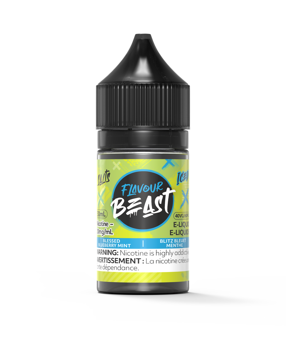 Flavour Beast E-Liquid - Blessed Blueberry Mint Iced 3mg 30mL bottle, showcasing juicy blueberry and cool mint flavors.