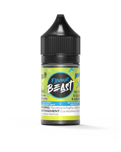 Flavour Beast E-Liquid - Blessed Blueberry Mint Iced 3mg 30mL bottle, showcasing juicy blueberry and cool mint flavors.