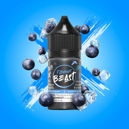 Flavour Beast Boss Blueberry Iced 3mg 30mL displayed with a cool, frosty background and vibrant blueberries, emphasizing its bold, icy flavor.