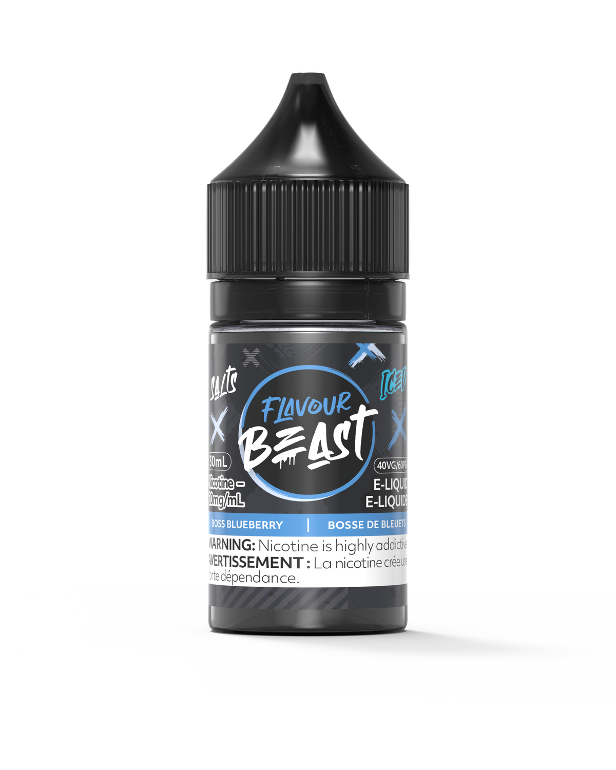 Flavour Beast E-Liquid - Boss Blueberry Iced 3mg 30mL bottle, showcasing bold blueberry flavor with an icy cool finish.