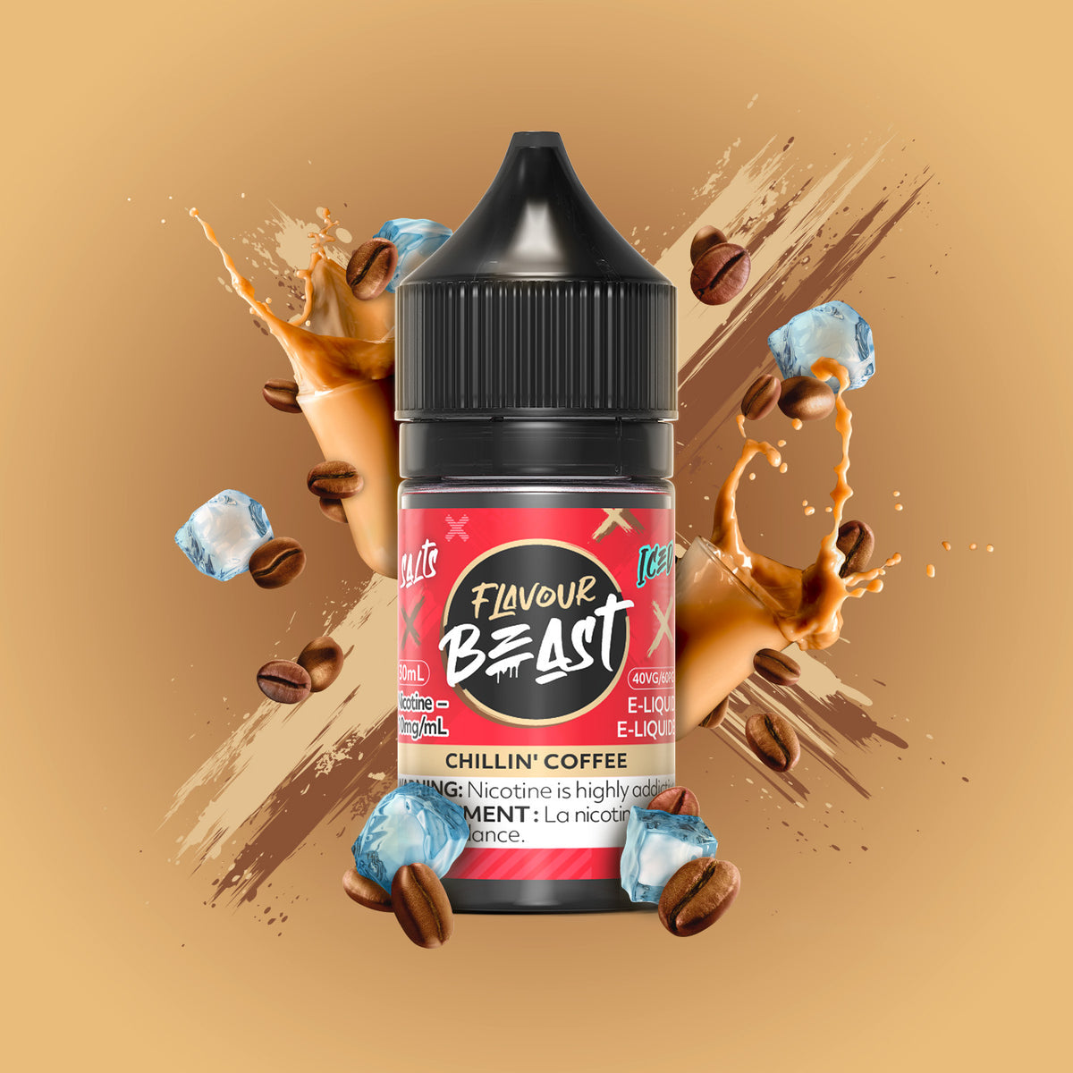 Flavour Beast Chillin' Coffee 3mg 30mL displayed with a cool, frosty background and coffee elements, emphasizing its bold, chilled flavor.