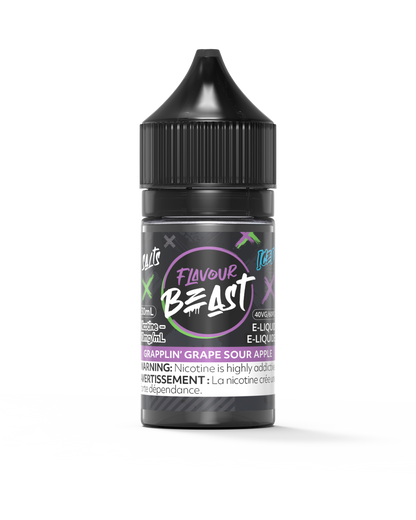 Flavour Beast E-Liquid - Grapplin' Grape Sour Apple Iced 3mg 30mL bottle, showcasing juicy grape and sour apple flavors with an icy twist.