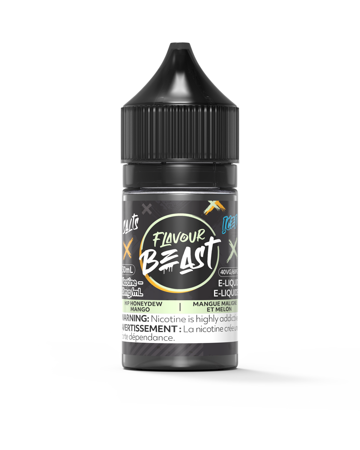 Flavour Beast E-Liquid - Hip Honeydew Mango Iced 3mg 30mL bottle, showcasing juicy honeydew and mango flavors with an icy twist.