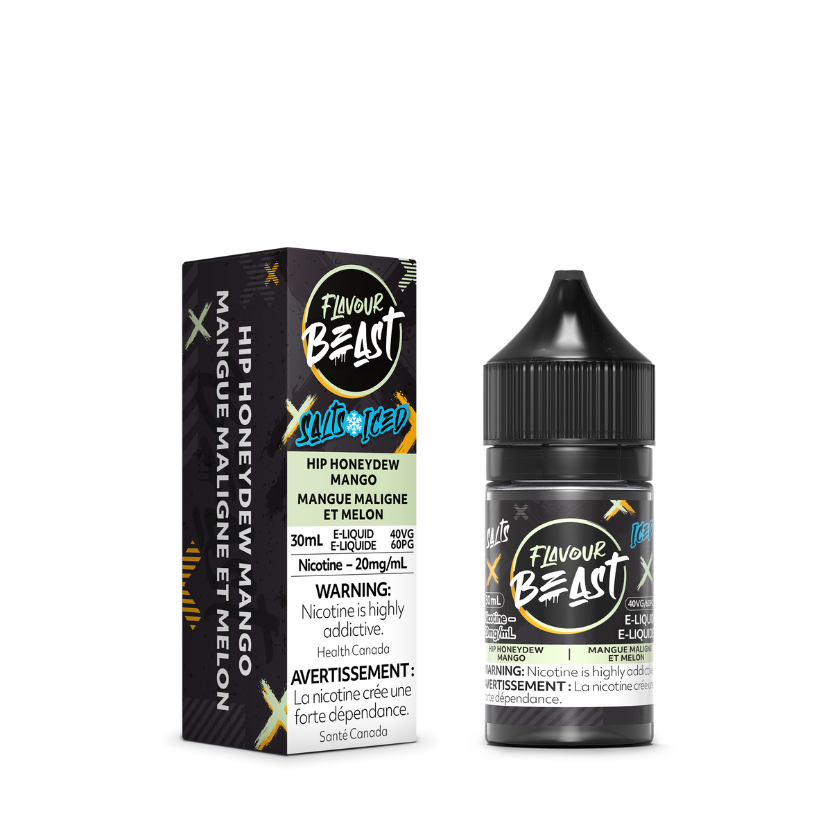 Flavour Beast Hip Honeydew Mango Iced with fresh honeydew, mango slices, and ice cubes, highlighting its bold, tropical flavor.