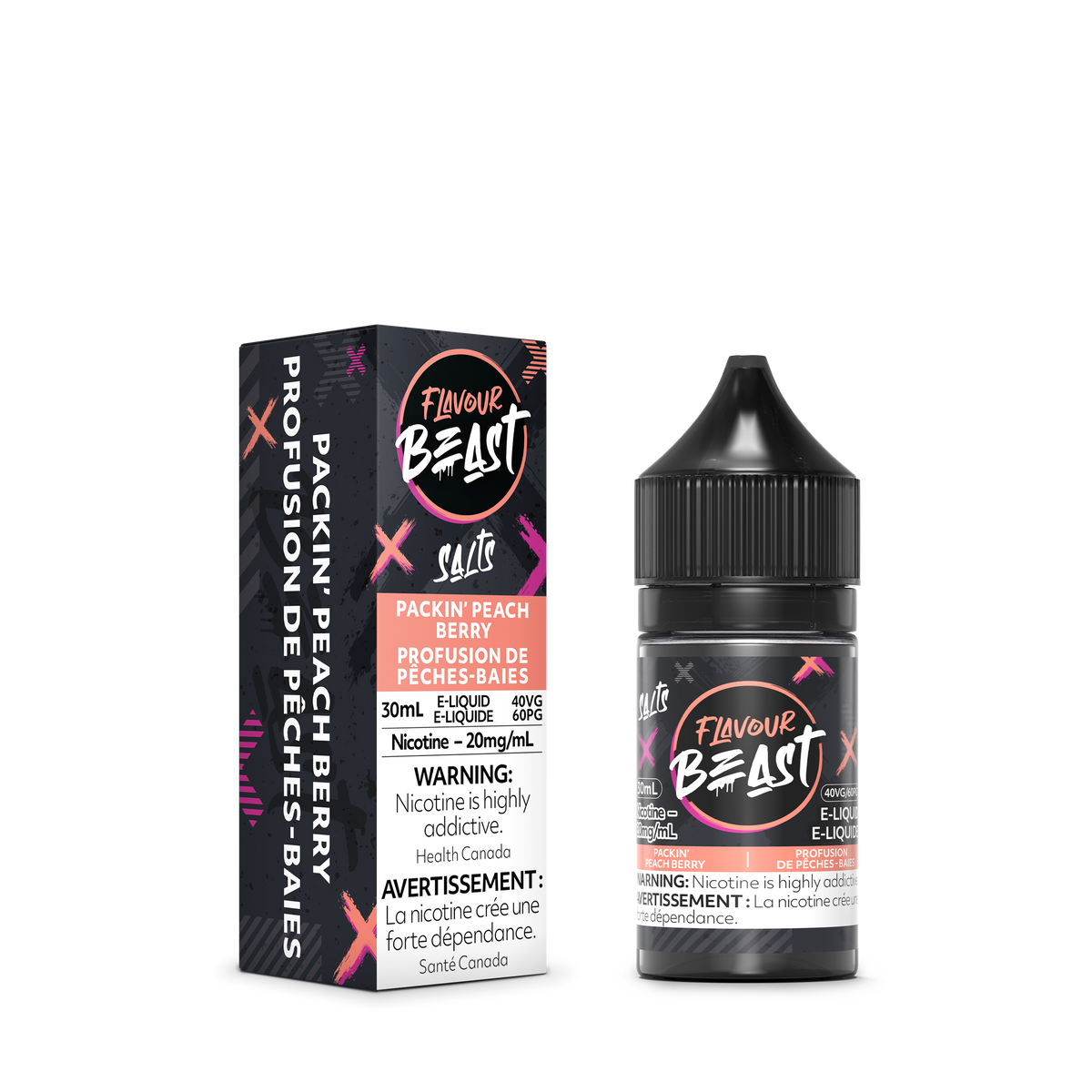 Flavour Beast Packin' Peach Berry with fresh peaches and mixed berries, highlighting its bold, fruity, and refreshing taste.