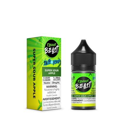 Flavour Beast E-Liquid - Super Sour Apple 3mg 30mL bottle, showcasing its crisp green apple flavor with a sour, icy twist.