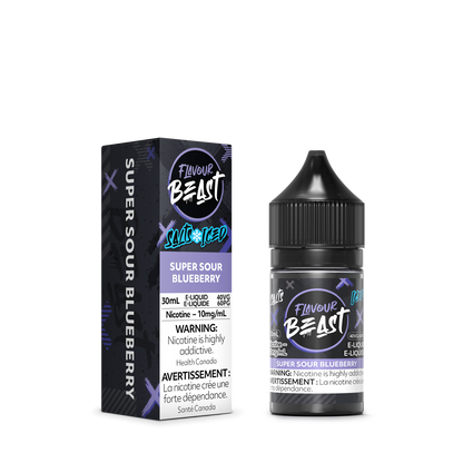 Flavour Beast Super Sour Blueberry Iced with fresh blueberries and ice cubes, highlighting its bold, fruity, and refreshing taste.