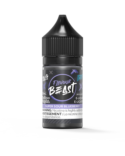 Flavour Beast E-Liquid - Super Sour Blueberry Iced 3mg 30mL bottle, showcasing its tangy blueberry flavor with a sour, icy twist.