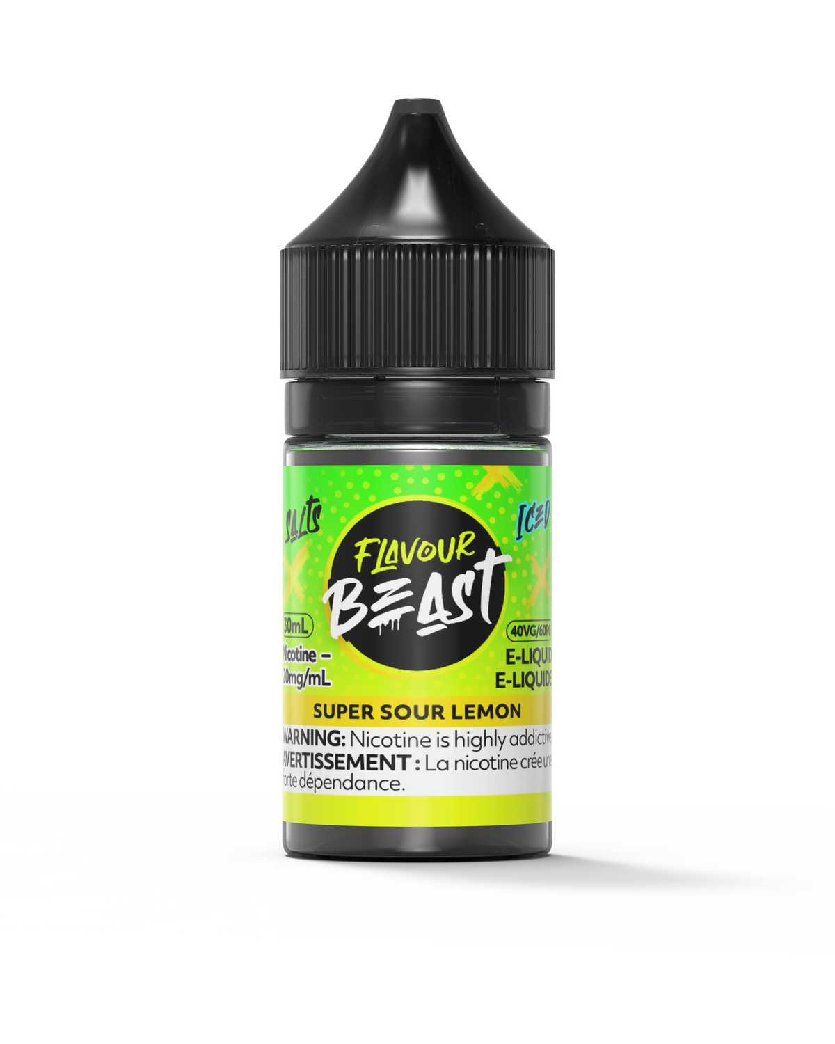 Flavour Beast E-Liquid - Super Sour Lemon 3mg 30mL bottle, showcasing its zesty lemon flavor with a sour, icy twist.