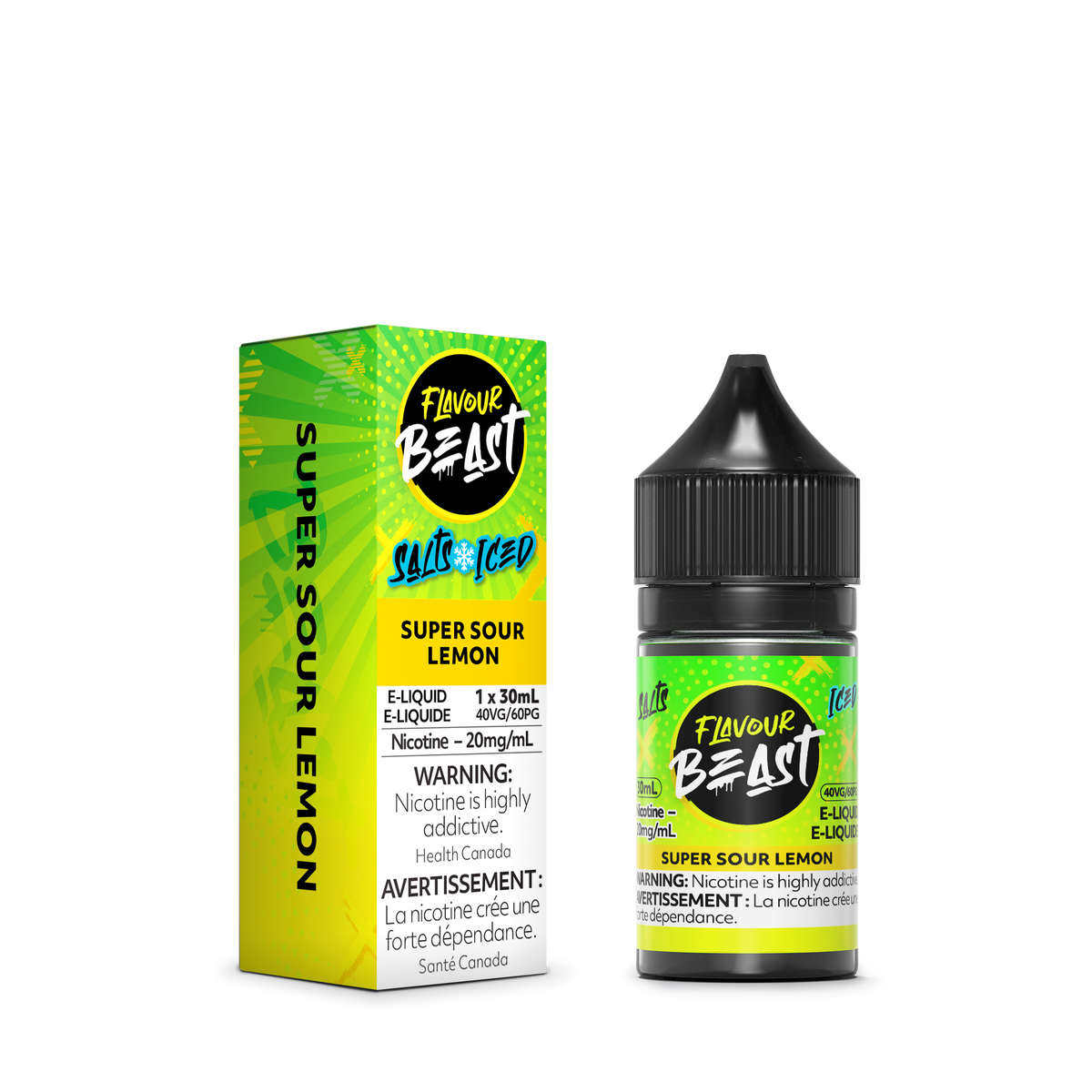 Flavour Beast Super Sour Lemon with fresh lemon slices and ice cubes, highlighting its bold, tangy, and refreshing taste.