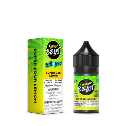 Flavour Beast Super Sour Lemon with fresh lemon slices and ice cubes, highlighting its bold, tangy, and refreshing taste.