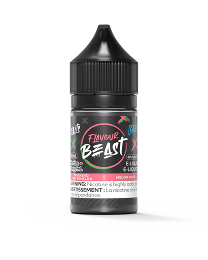 Flavour Beast E-Liquid - Weekend Watermelon Iced 3mg 30mL bottle, showcasing its juicy watermelon flavor with an icy finish.