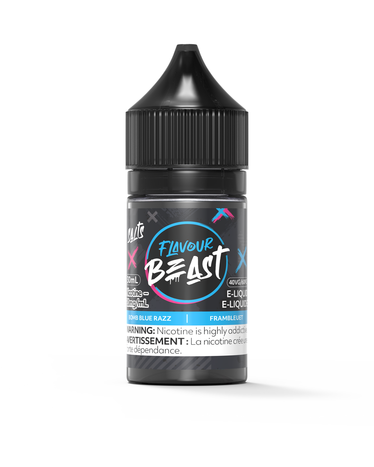 Flavour Beast E-Liquid - Bomb Blue Razz 3mg 30mL bottle, showcasing bold blueberry and raspberry flavors.