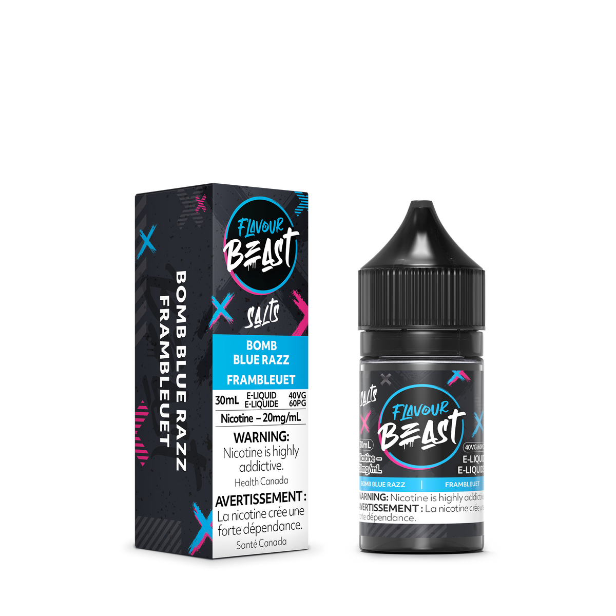 Flavour Beast Bomb Blue Razz E-Liquid with fresh blueberries and raspberries, highlighting its sweet and tangy berry taste.