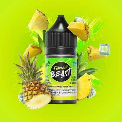 Flavour Beast Super Sour Pineapple 3mg 30mL displayed against a tropical, vibrant background, emphasizing its tangy, refreshing flavor.